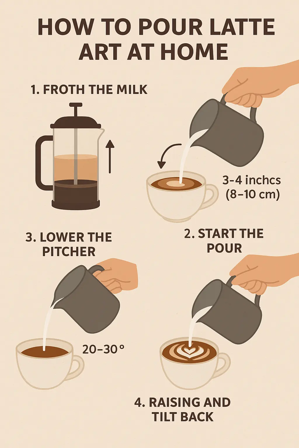 Steps to pour latte art without machine